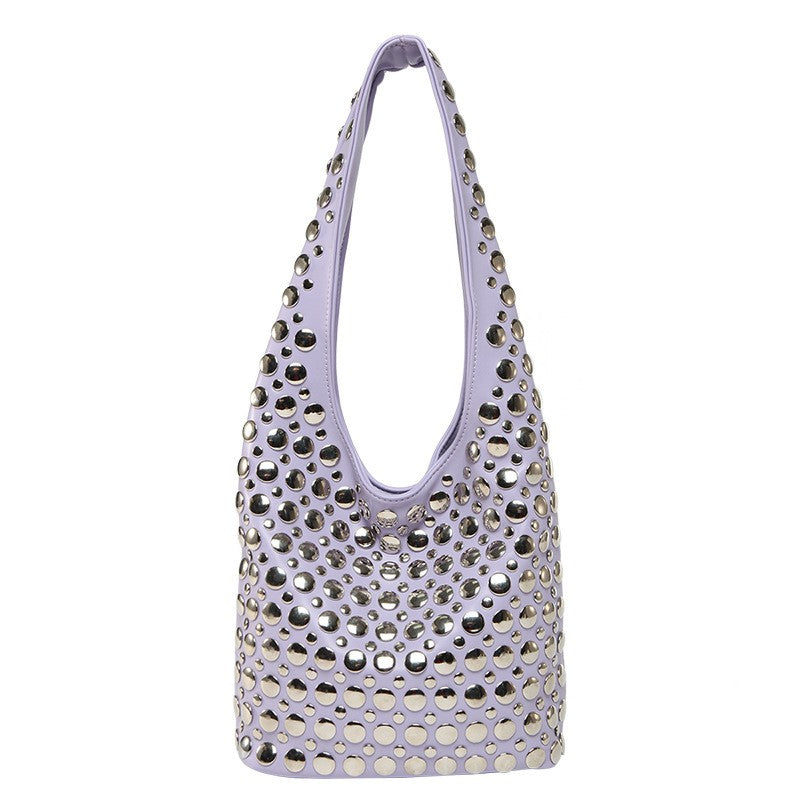 Studded Slouchy Hobo Shoulder Bag