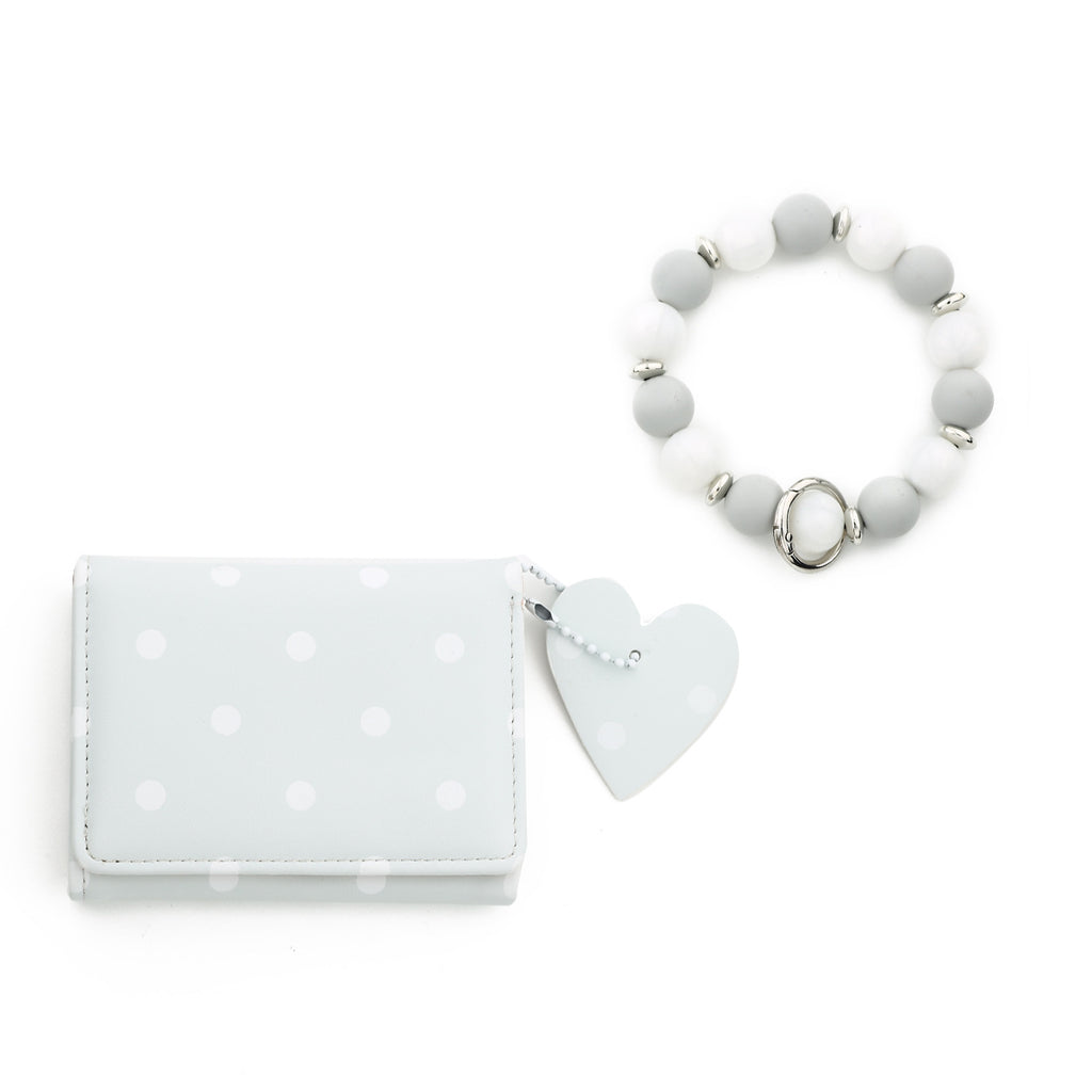 Dotted Mini Trifold Wallet with Beaded Wristlet - Blue