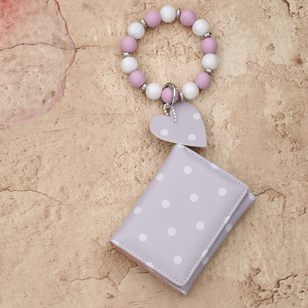 Dotted Mini Trifold Wallet with Beaded Wristlet - Purple