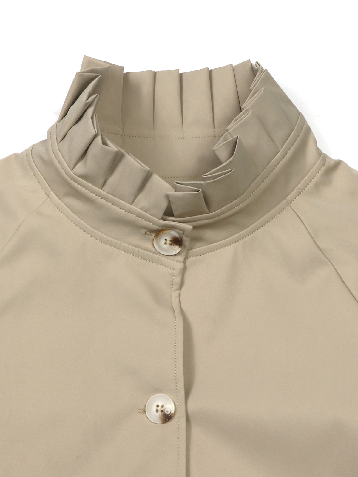Ruffle Collar Button Front Jacket With Gingham Cuffs - Khaki - 4