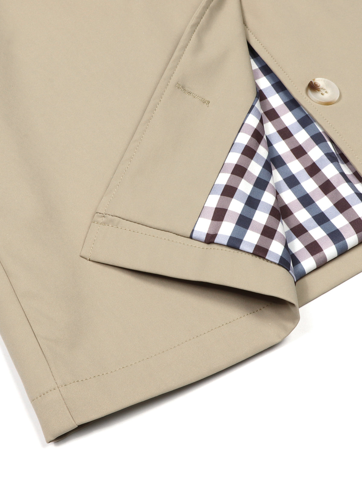 Ruffle Collar Button Front Jacket With Gingham Cuffs - Khaki - 6
