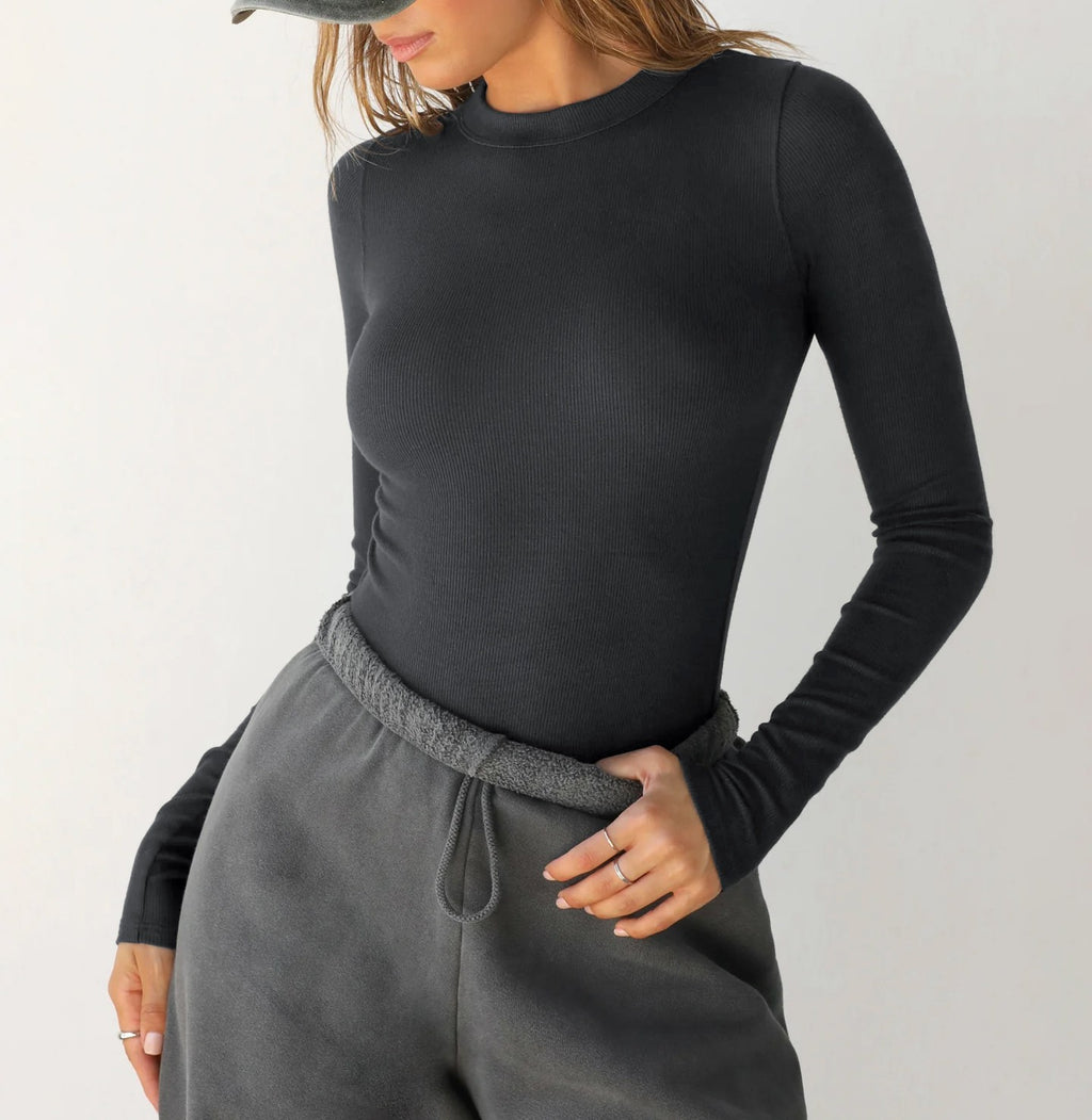 Fitted Rib Knit Long Sleeve Tee