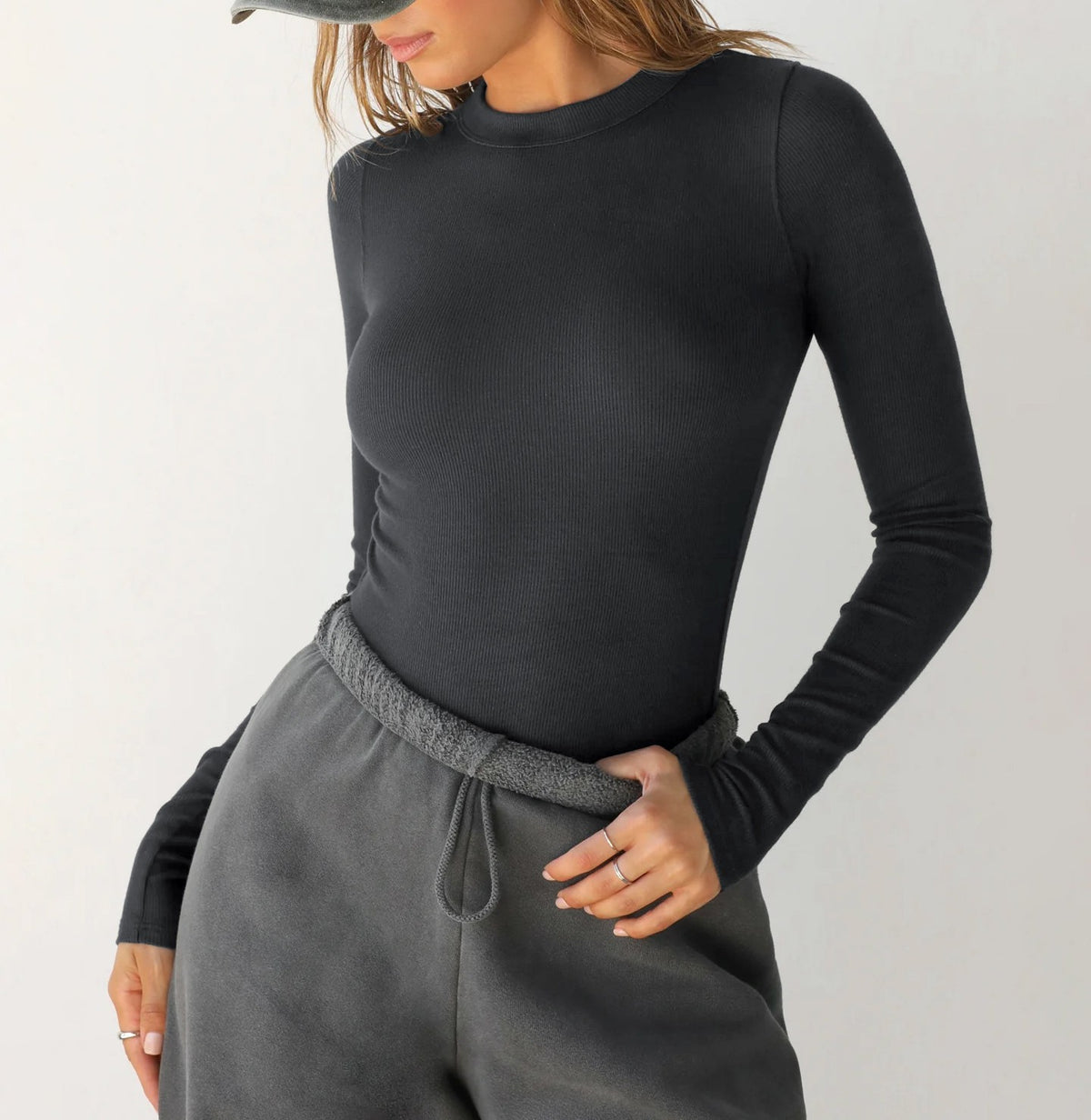 Fitted Rib Knit Long Sleeve Tee