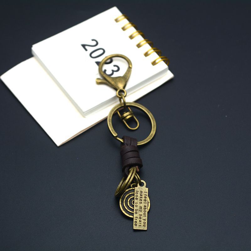 Vintage Woven Leather Coin Charm Keychain - Color_02