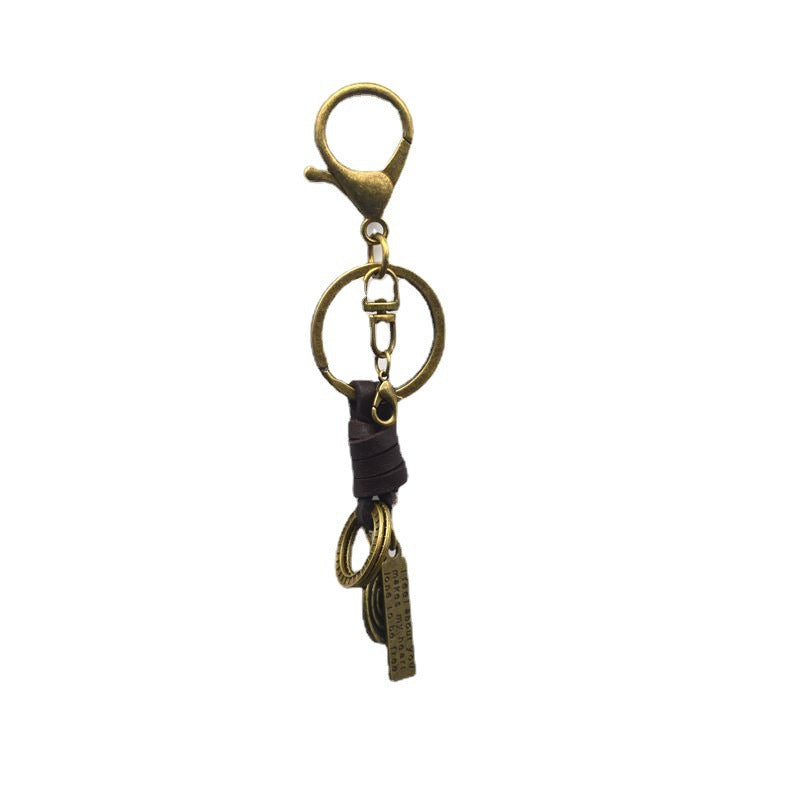 Vintage Woven Leather Coin Charm Keychain