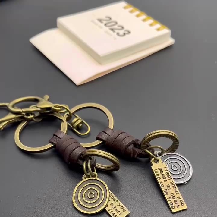 Vintage Woven Leather Coin Charm Keychain - view 1
