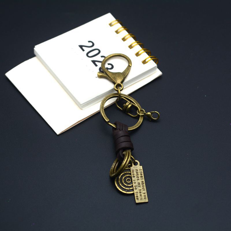 Vintage Woven Leather Coin Charm Keychain - view 2