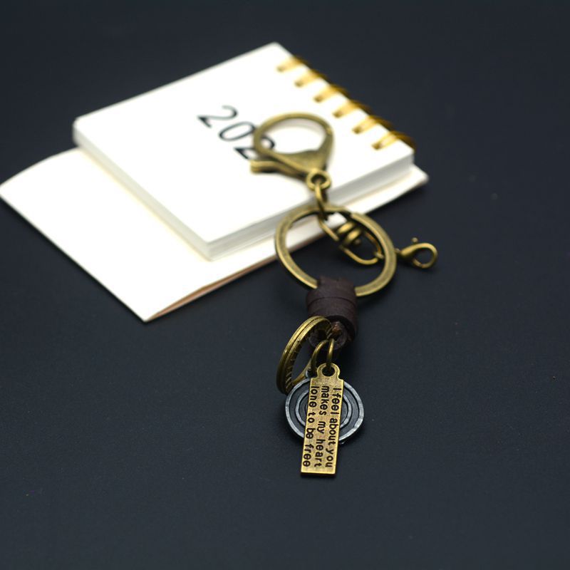 Vintage Woven Leather Coin Charm Keychain - view 3