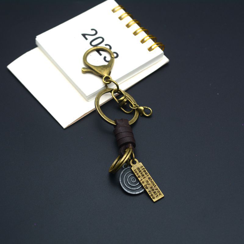 Vintage Woven Leather Coin Charm Keychain - view 5