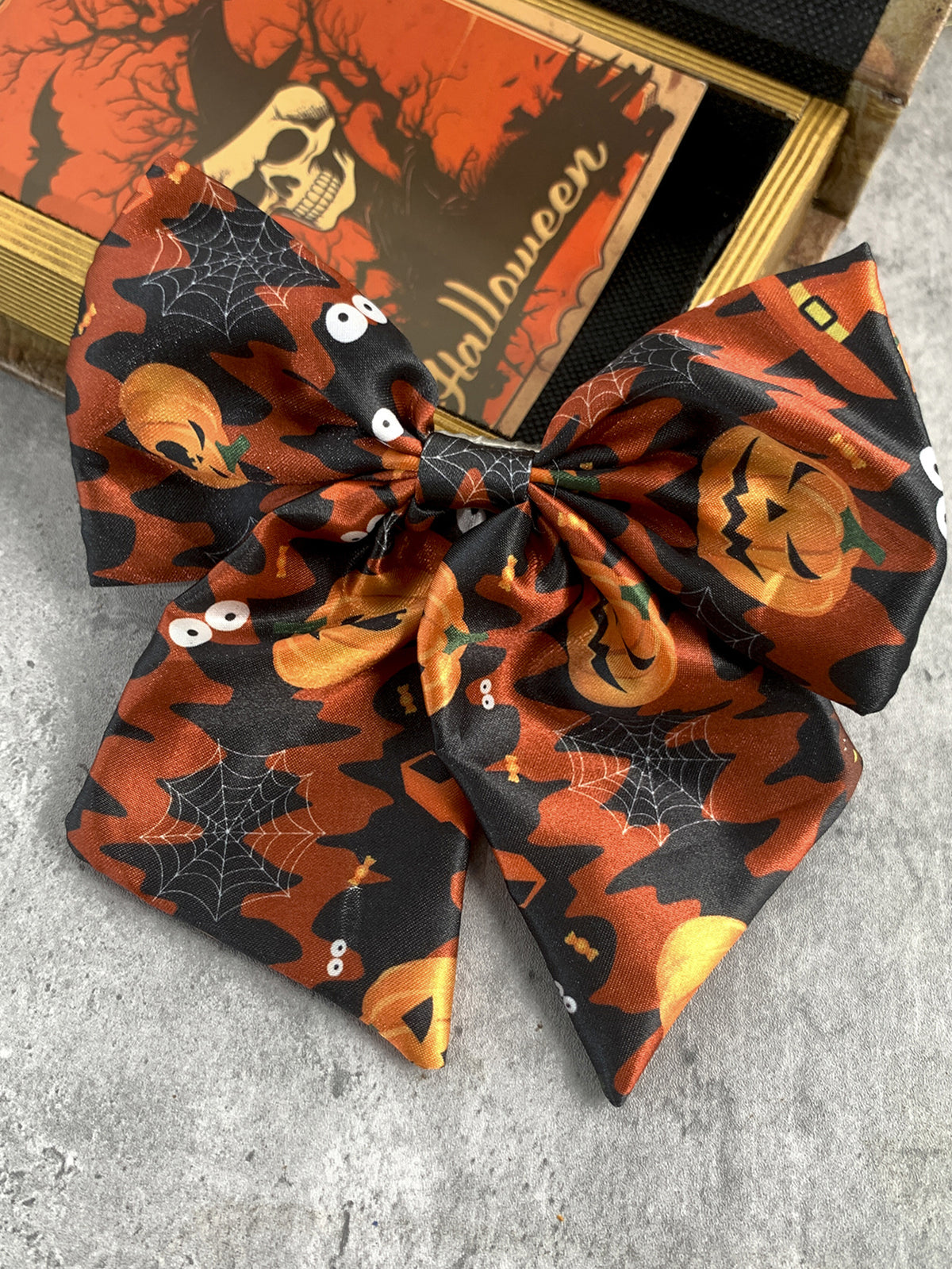 Halloween Print Satin Hair Bow Clip - NO_2