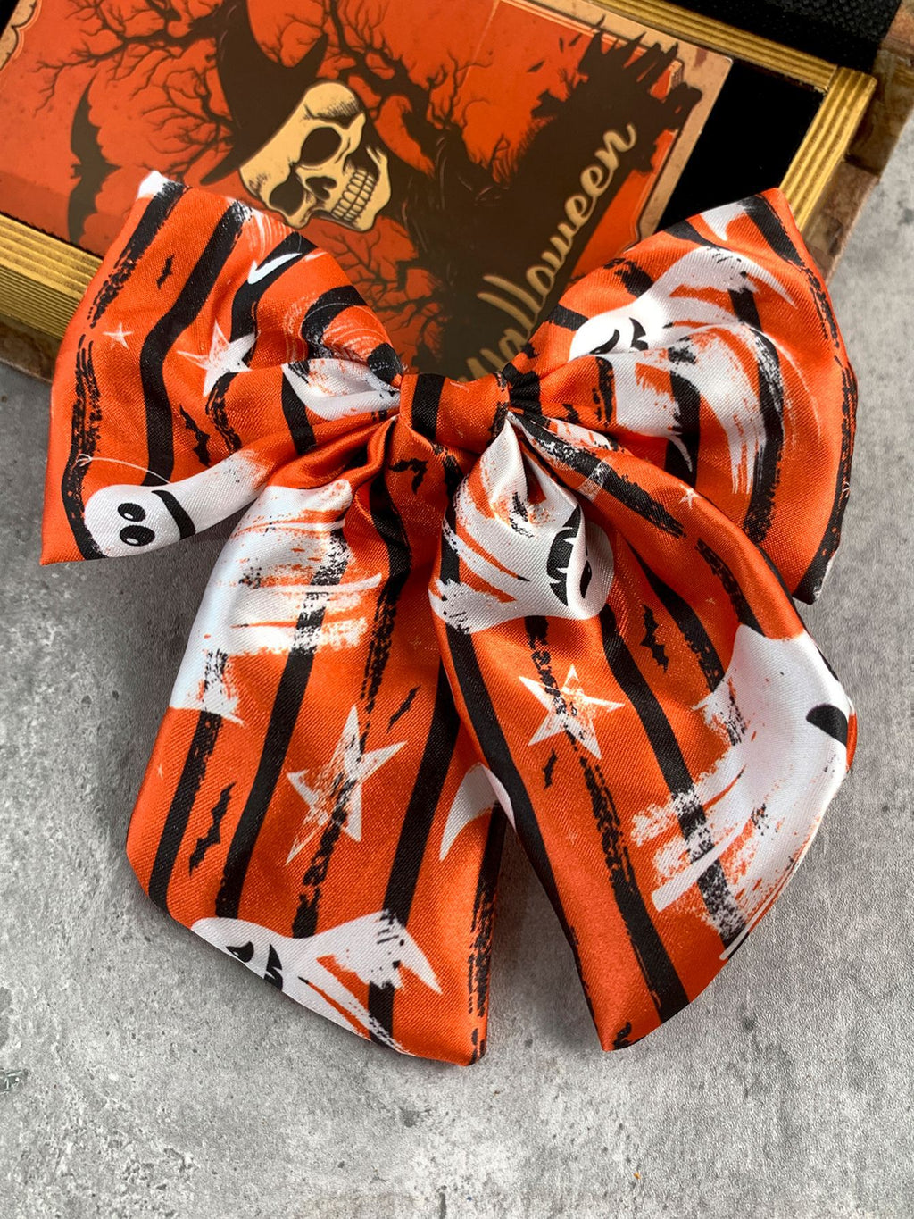 Halloween Print Satin Hair Bow Clip - NO_3