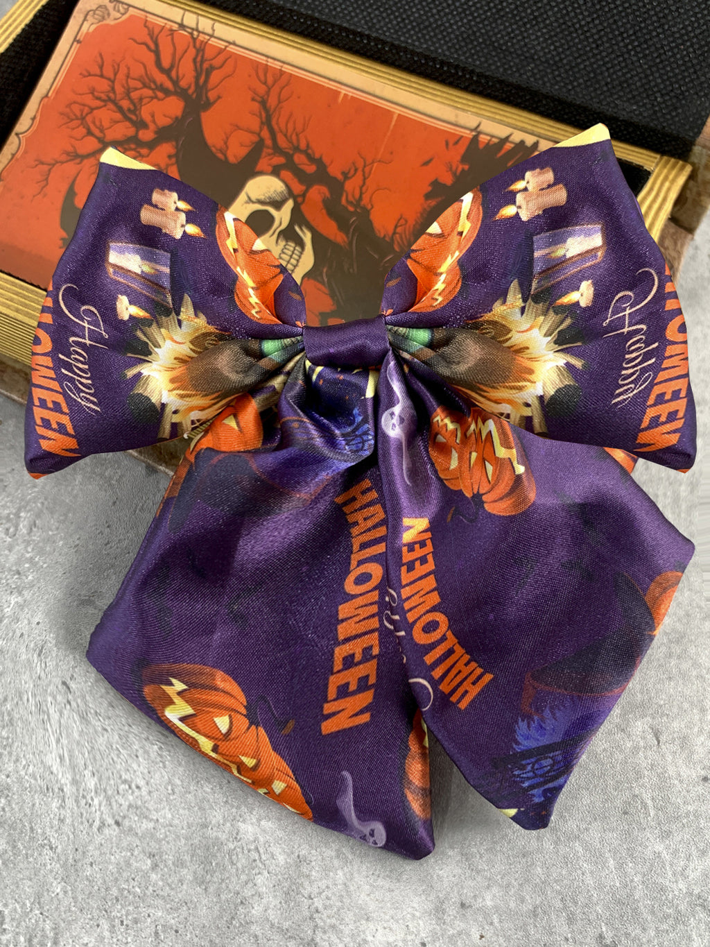 Halloween Print Satin Hair Bow Clip - NO_4