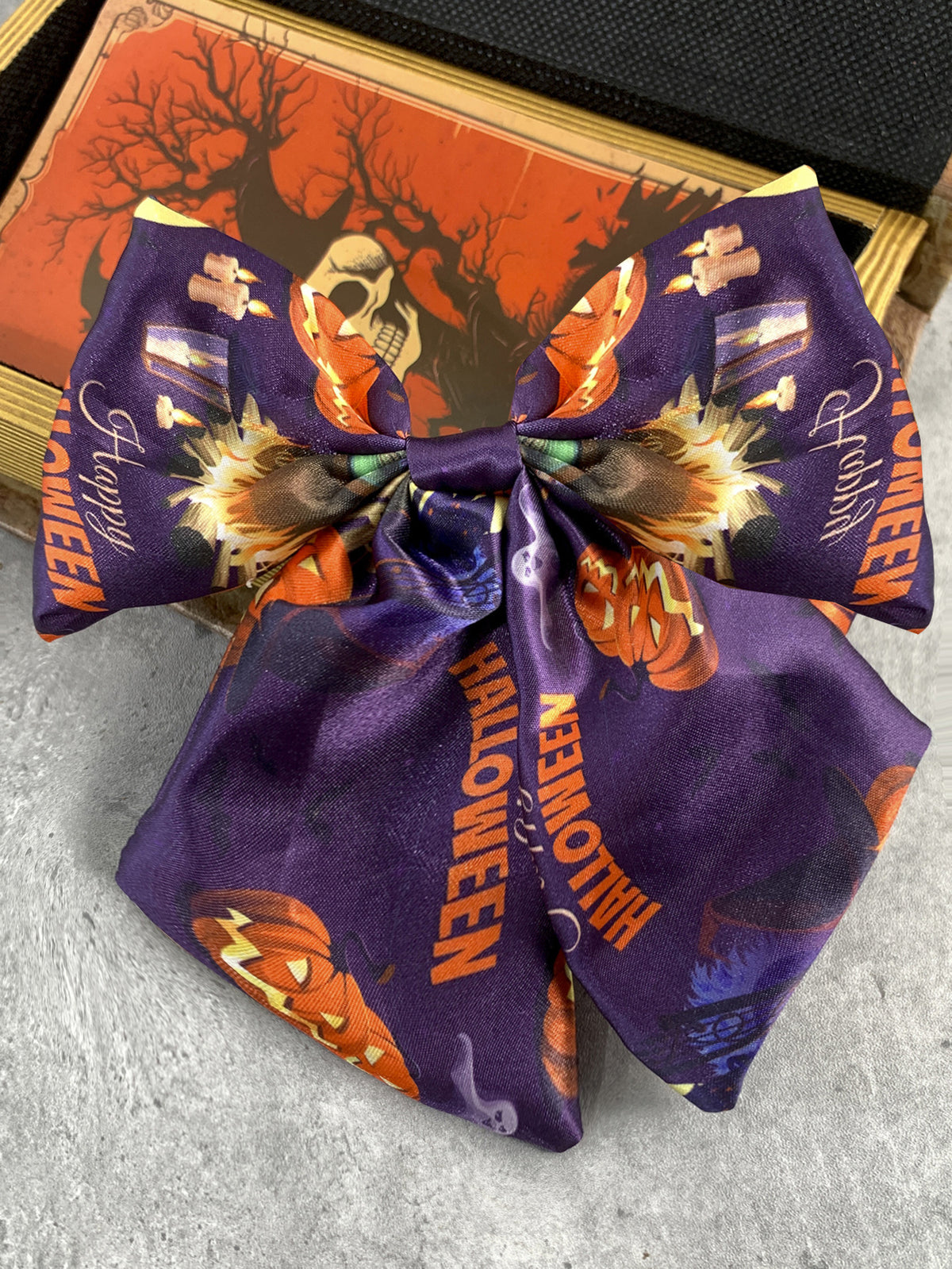 Halloween Print Satin Hair Bow Clip - NO_4