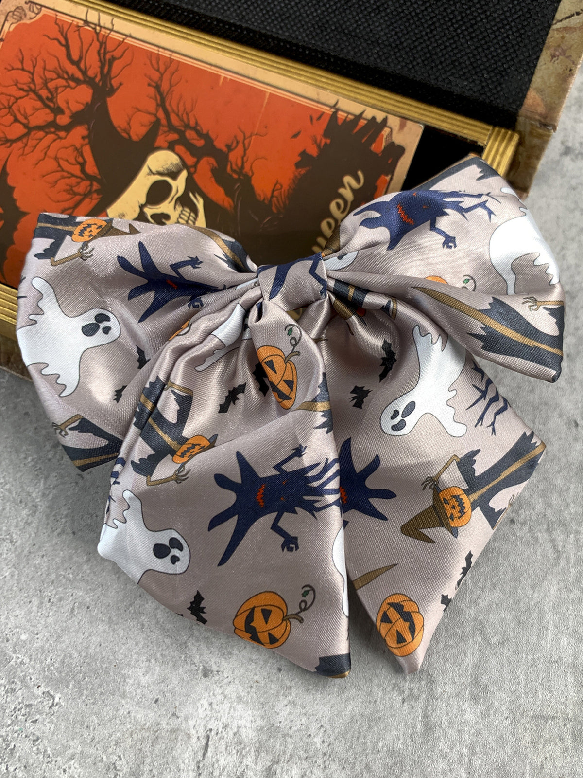 Halloween Print Satin Hair Bow Clip - NO_6