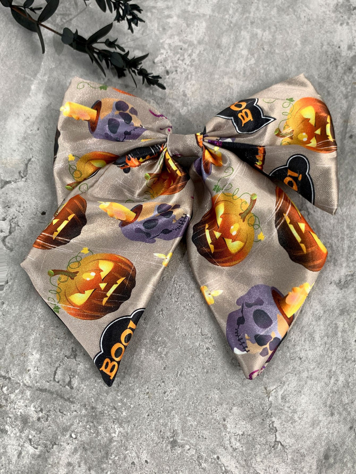 Halloween Print Satin Hair Bow Clip - NO_9