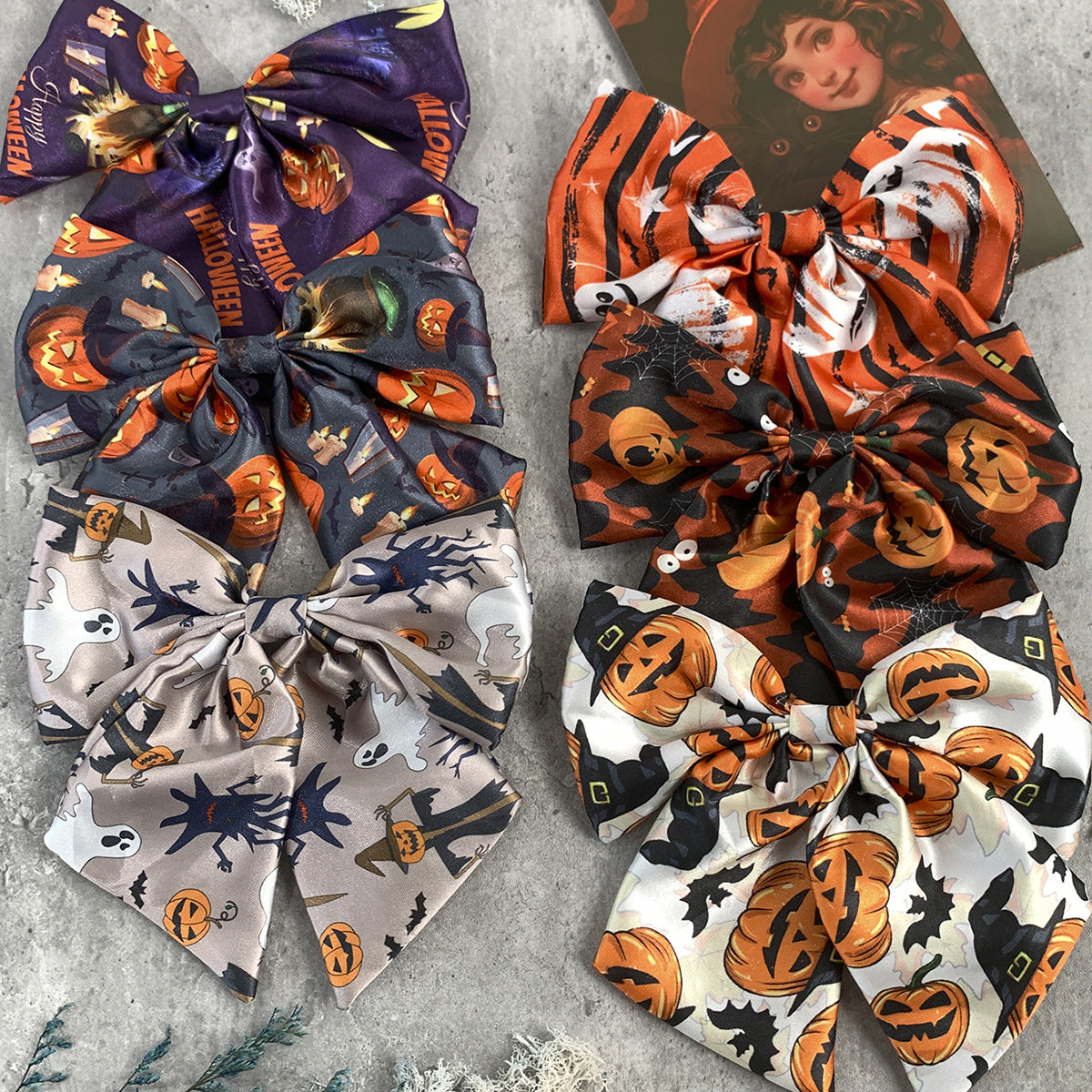 Halloween Print Satin Hair Bow Clip