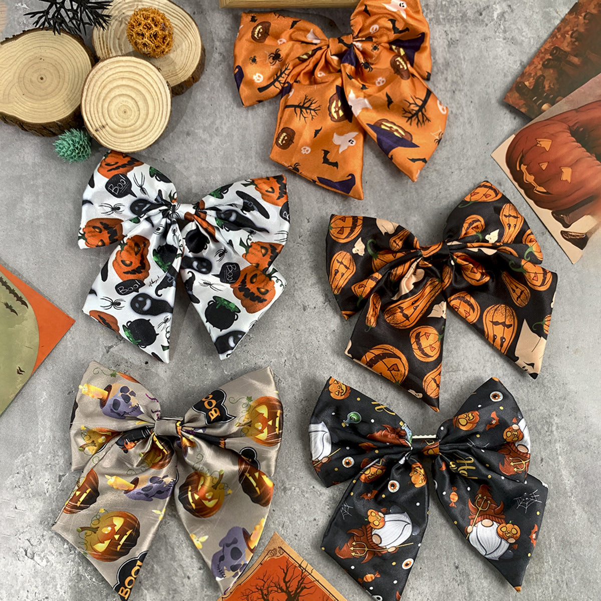 Halloween Print Satin Hair Bow Clip - view 2