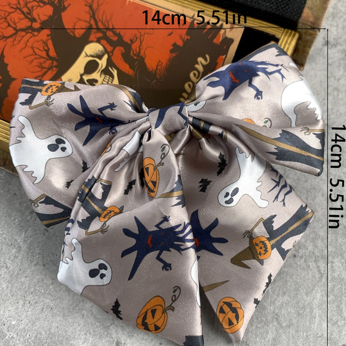 Halloween Print Satin Hair Bow Clip - view 5