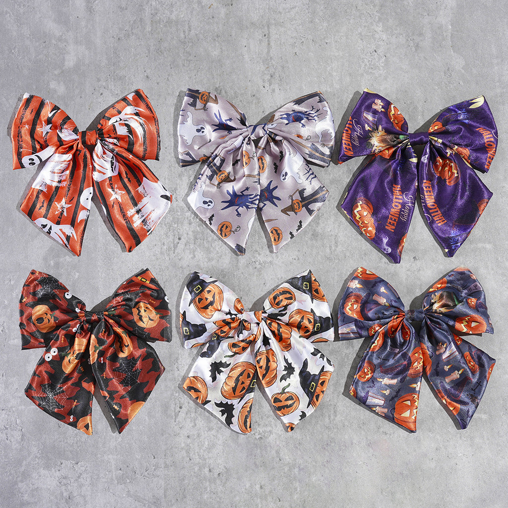 Halloween Print Satin Hair Bow Clip - view 6