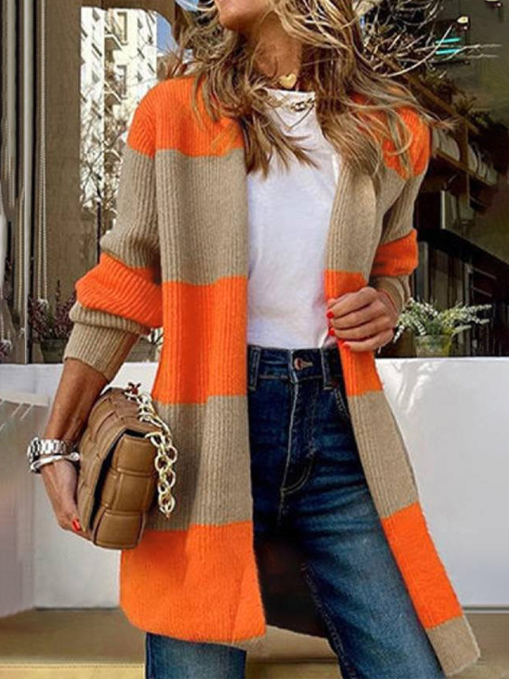 Wide Stripe Longline Open Front Cardigan - view 3
