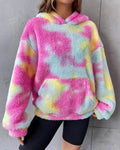Tie Dye Plush Fleece Hoodie Sweatshirt - Pink