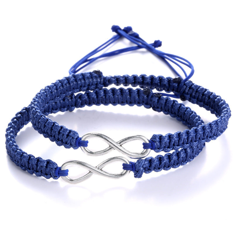 Braided Rope Bracelet With Infinity Charm - Deep-Blue