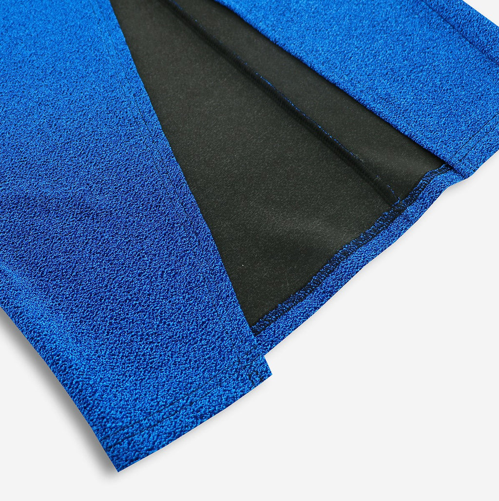 Shimmer Halter Neck Ruched Slit Midi Dress - Blue - 2