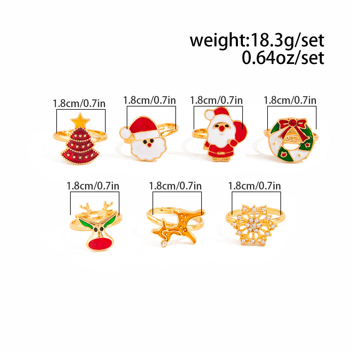 Adjustable Christmas Charm Ring Set - Set