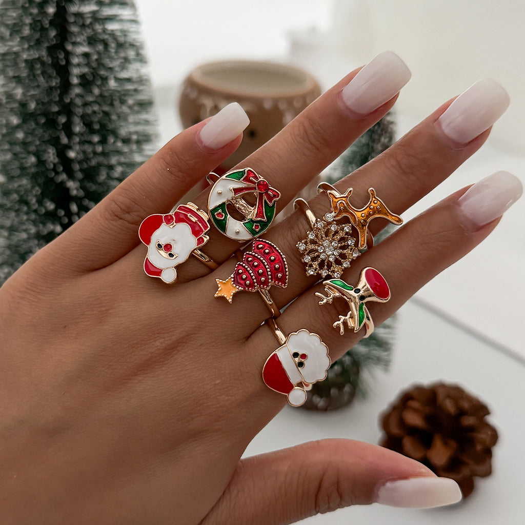 Adjustable Christmas Charm Ring Set - Set - 2
