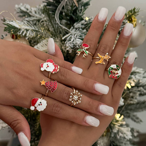 Adjustable Christmas Charm Ring Set