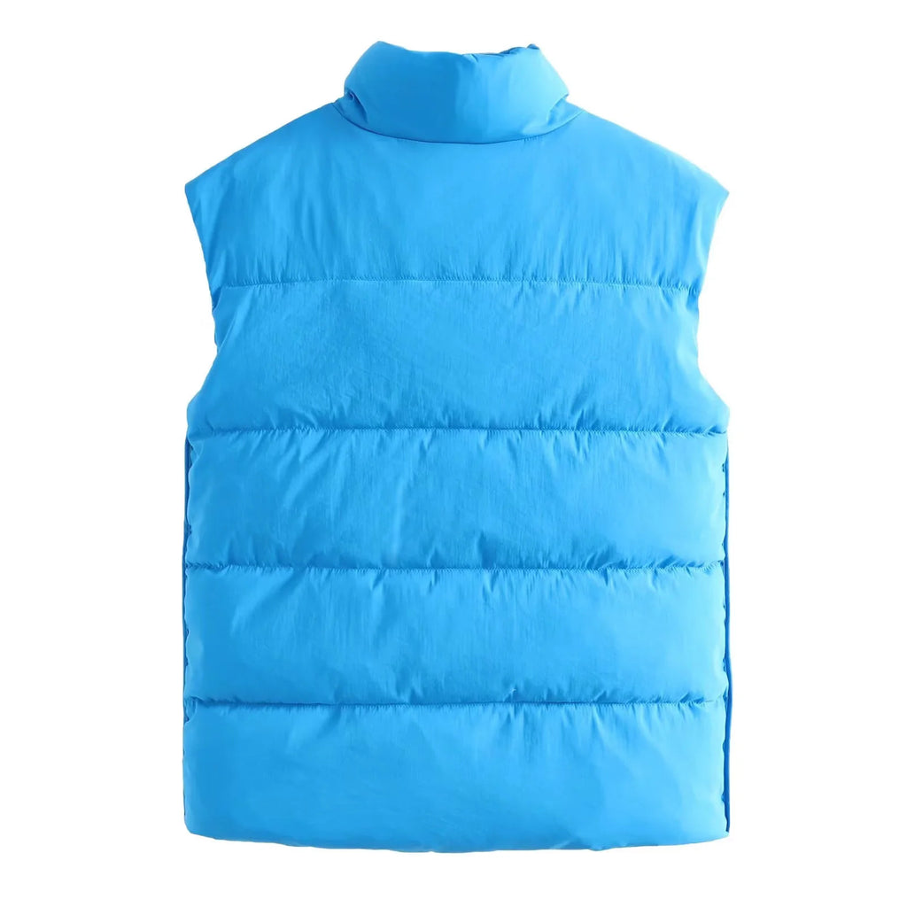 Quilted Snap Front Padded Gilet Vest - Blue
