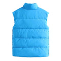 Quilted Snap Front Padded Gilet Vest - Blue