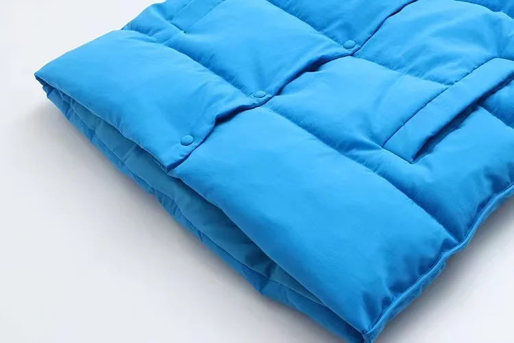 Quilted Snap Front Padded Gilet Vest - Blue - 4