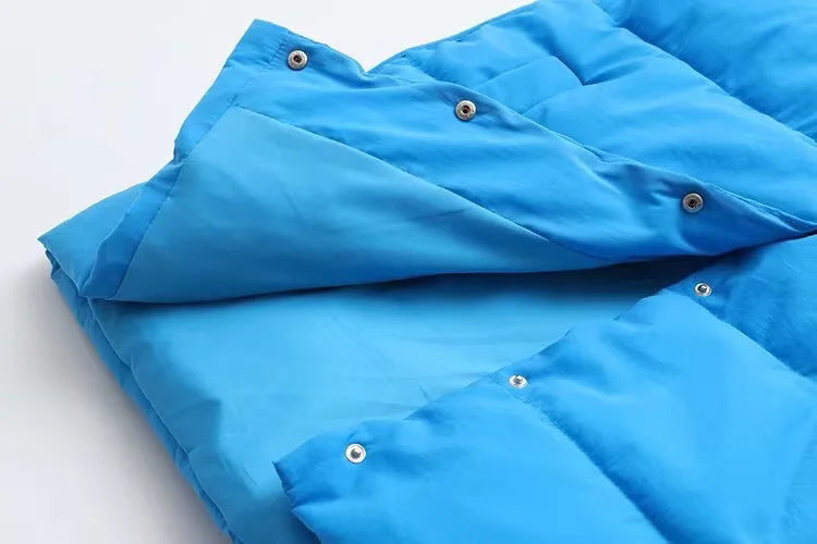 Quilted Snap Front Padded Gilet Vest - Blue - 5
