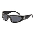 Rhinestone Wrap Around Sport Sunglasses - Black