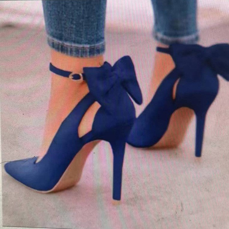 Bow Back Ankle Strap Pointed Toe Pumps