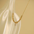 Curved Chain Necklace With Crystal Drop - Gold