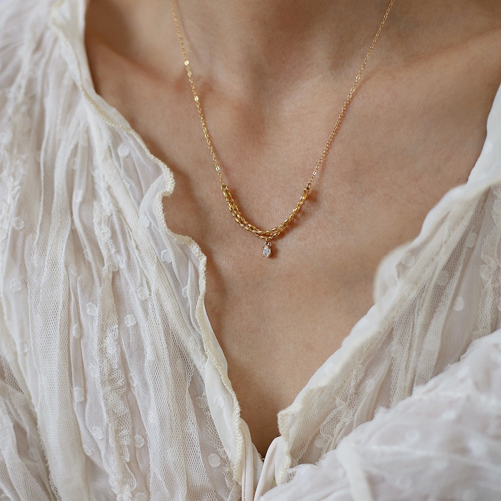 Curved Chain Necklace With Crystal Drop - view 1