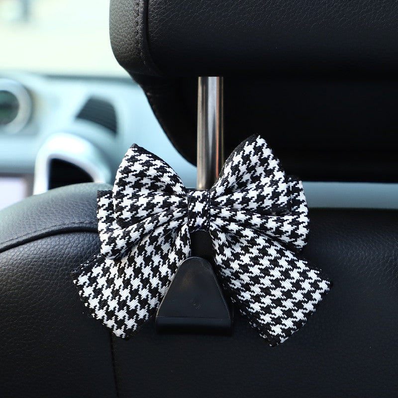 Patterned Bow Car Seat Headrest Hook - BHoundstooth