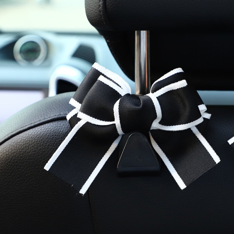 Patterned Bow Car Seat Headrest Hook - Black - 1