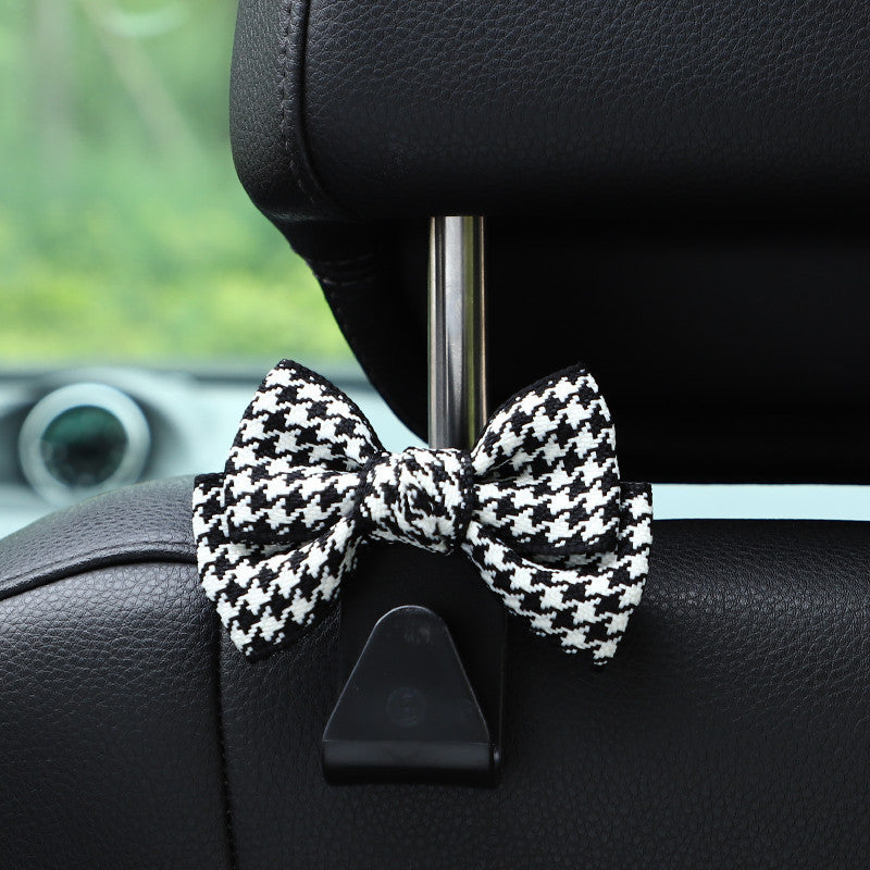 Patterned Bow Car Seat Headrest Hook - Houndstooth_B