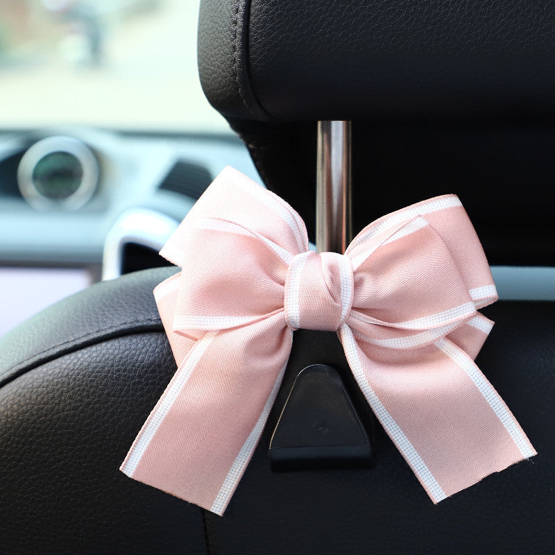 Patterned Bow Car Seat Headrest Hook - Pink