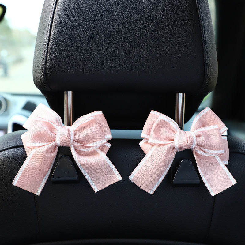 Patterned Bow Car Seat Headrest Hook - Pink - 1