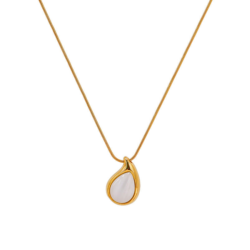 Teardrop Stone Pendant Snake Chain Necklace - Gold