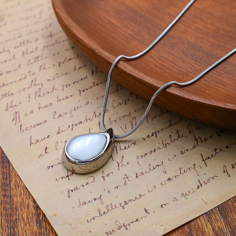 Teardrop Stone Pendant Snake Chain Necklace - Silvery - 1