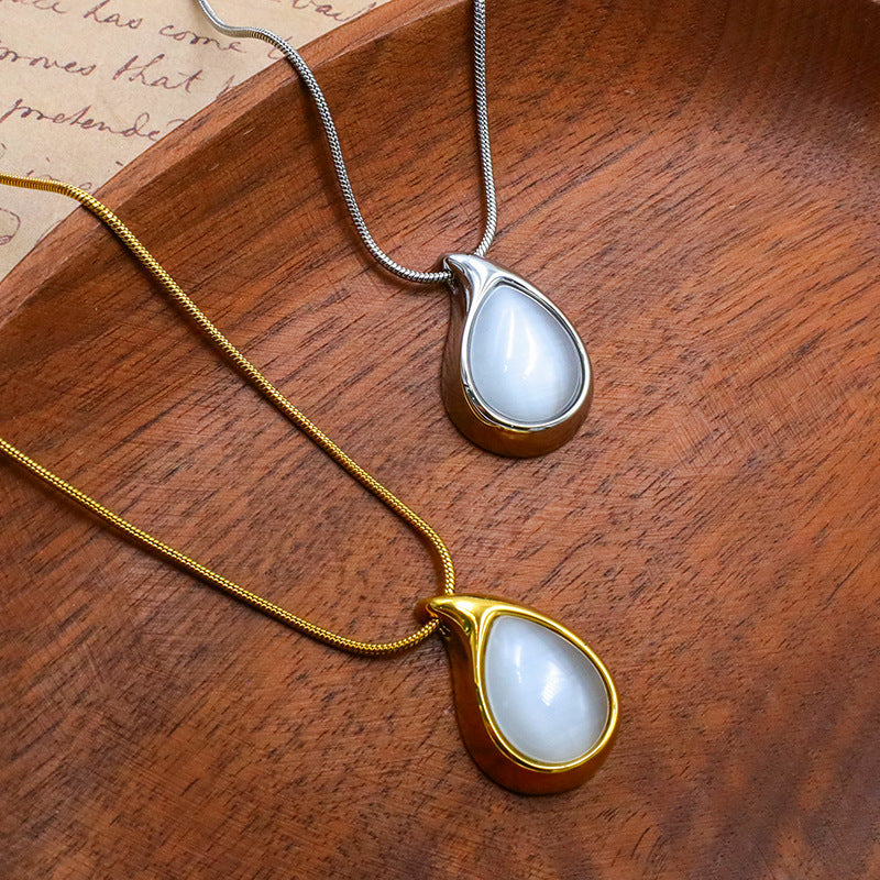 Teardrop Stone Pendant Snake Chain Necklace - view 1