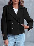 Cropped Double Breasted Epaulette Trench Jacket - Black
