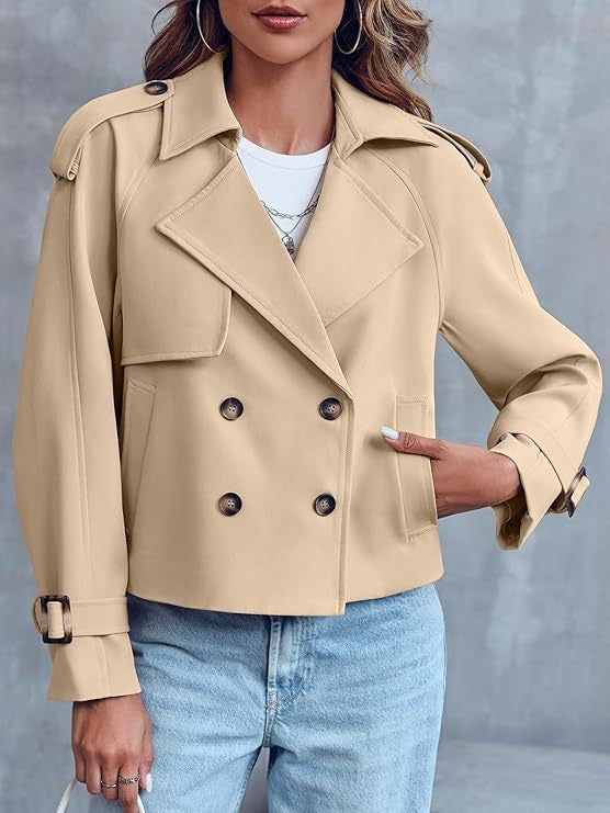 Cropped Double Breasted Epaulette Trench Jacket - Khaki