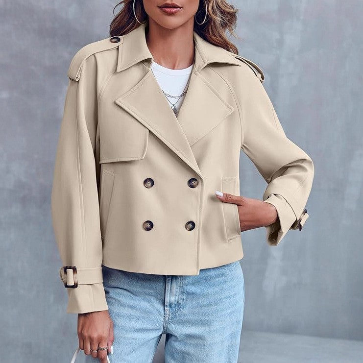 Cropped Double Breasted Epaulette Trench Jacket