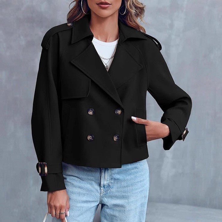 Cropped Double Breasted Epaulette Trench Jacket